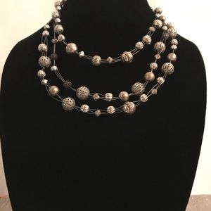 3 strand multi wire silver globe necklace